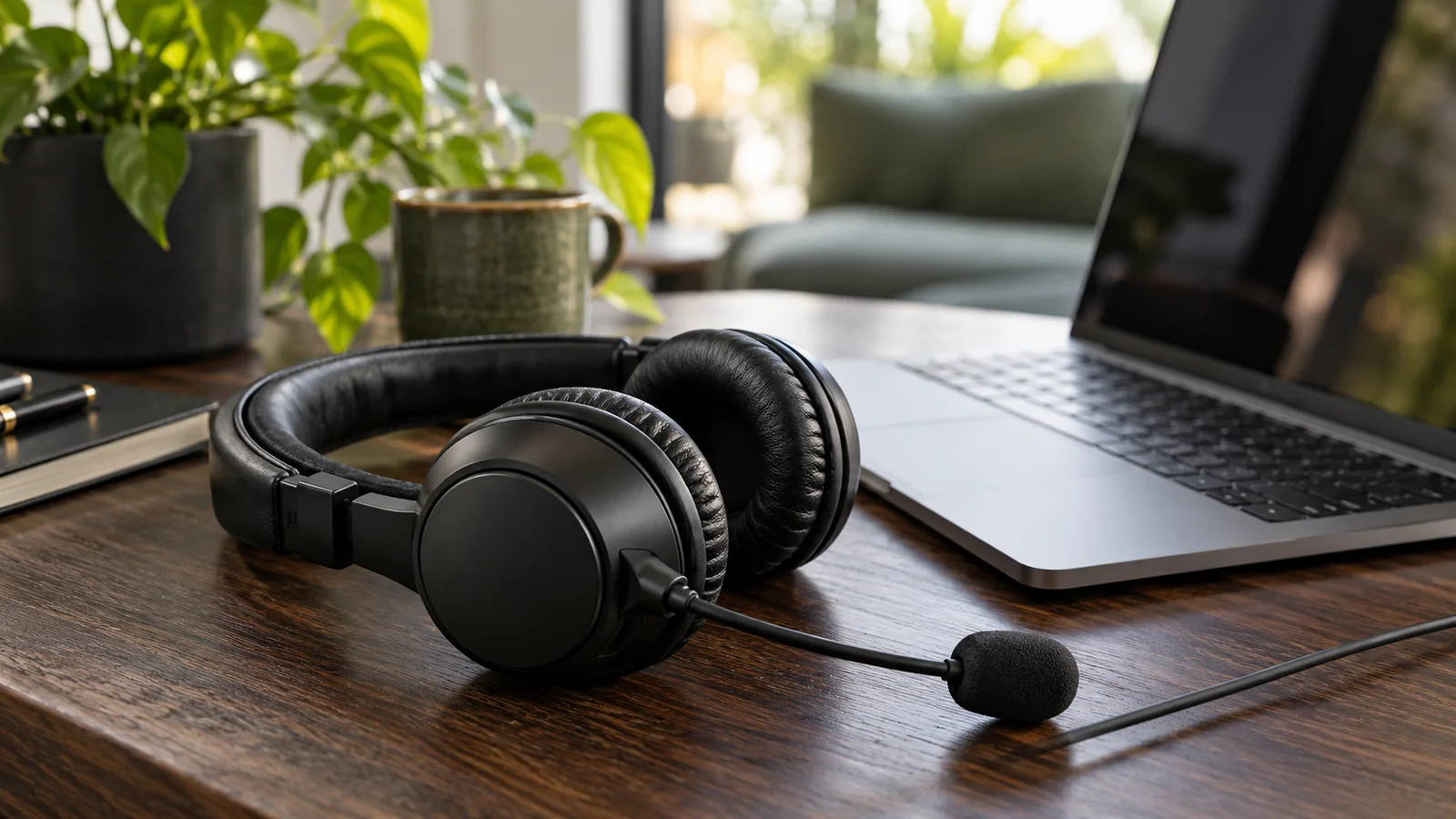 Dedicated technical support illustration: laptop and headset customer assistance.